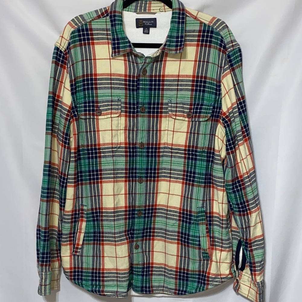 WALLIN & BROS MENS XL THERMAL LINED FLANNEL SHIRT BUTTON FRONT POCKETS CLEAN EUC